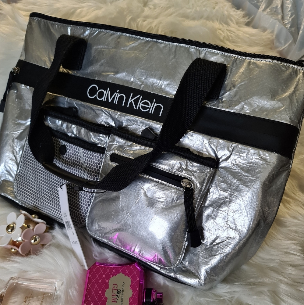 Calvin Klein Tabbie Nylon Tote Grey Silver Black